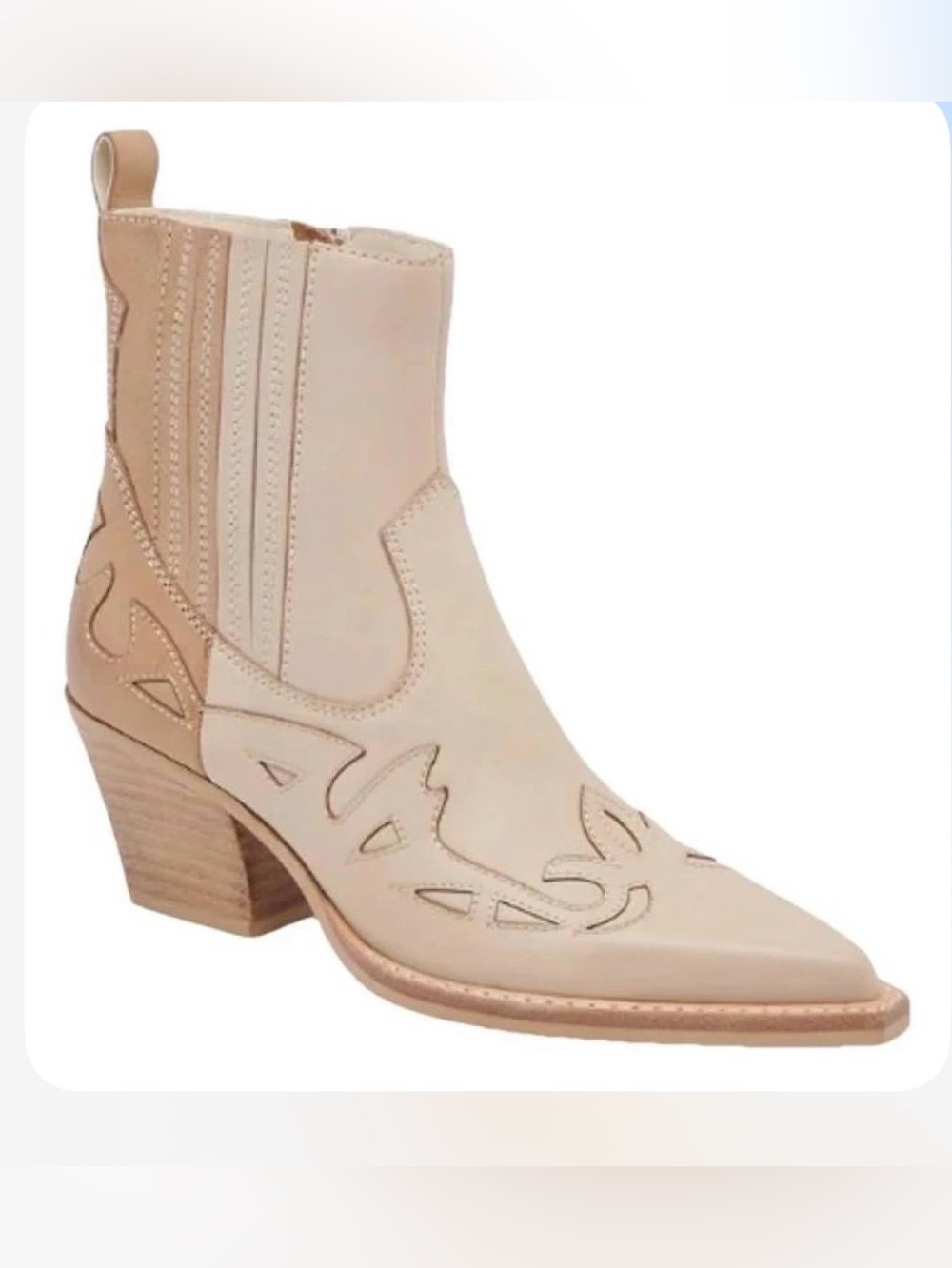 DOLCE VITA Ramson Western Ankle Booties Colorblock Beige\Tan 7 MSRP $215 NWOB